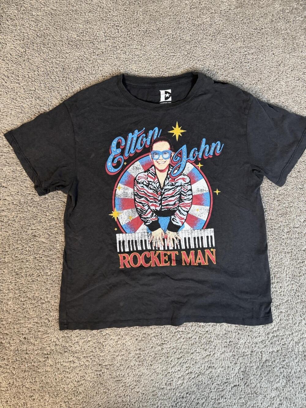 Elton John Shirt Mens S Black Rocket Man HST Global Limited Graphic Crew Neck